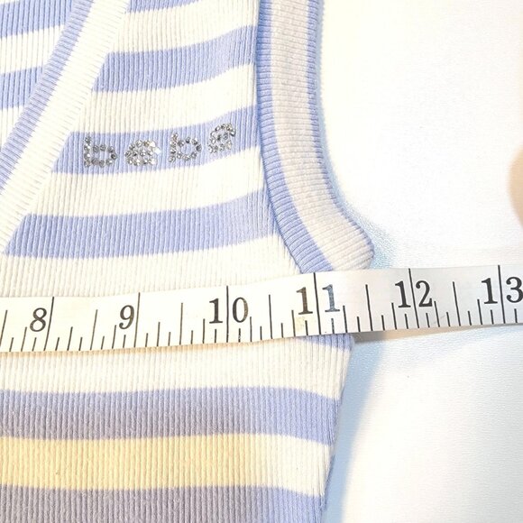 Y2K Bebe Rhinestone Tank Top Sz S Blue White Striped Stretch Knit - Picture 7 of 8